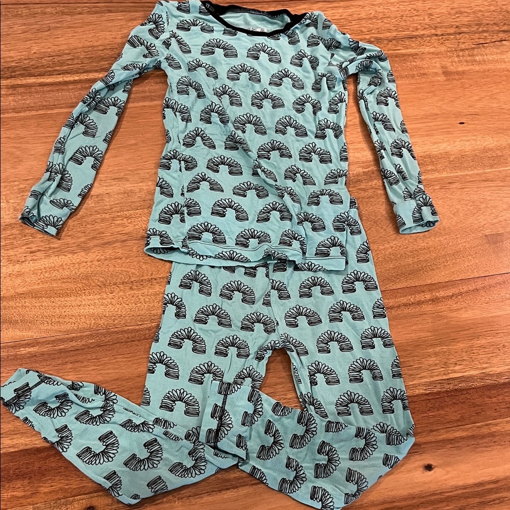 Kickee Pants Kids Slinky Pajamas in Teal  Black size 8 long sleeve unisex soft